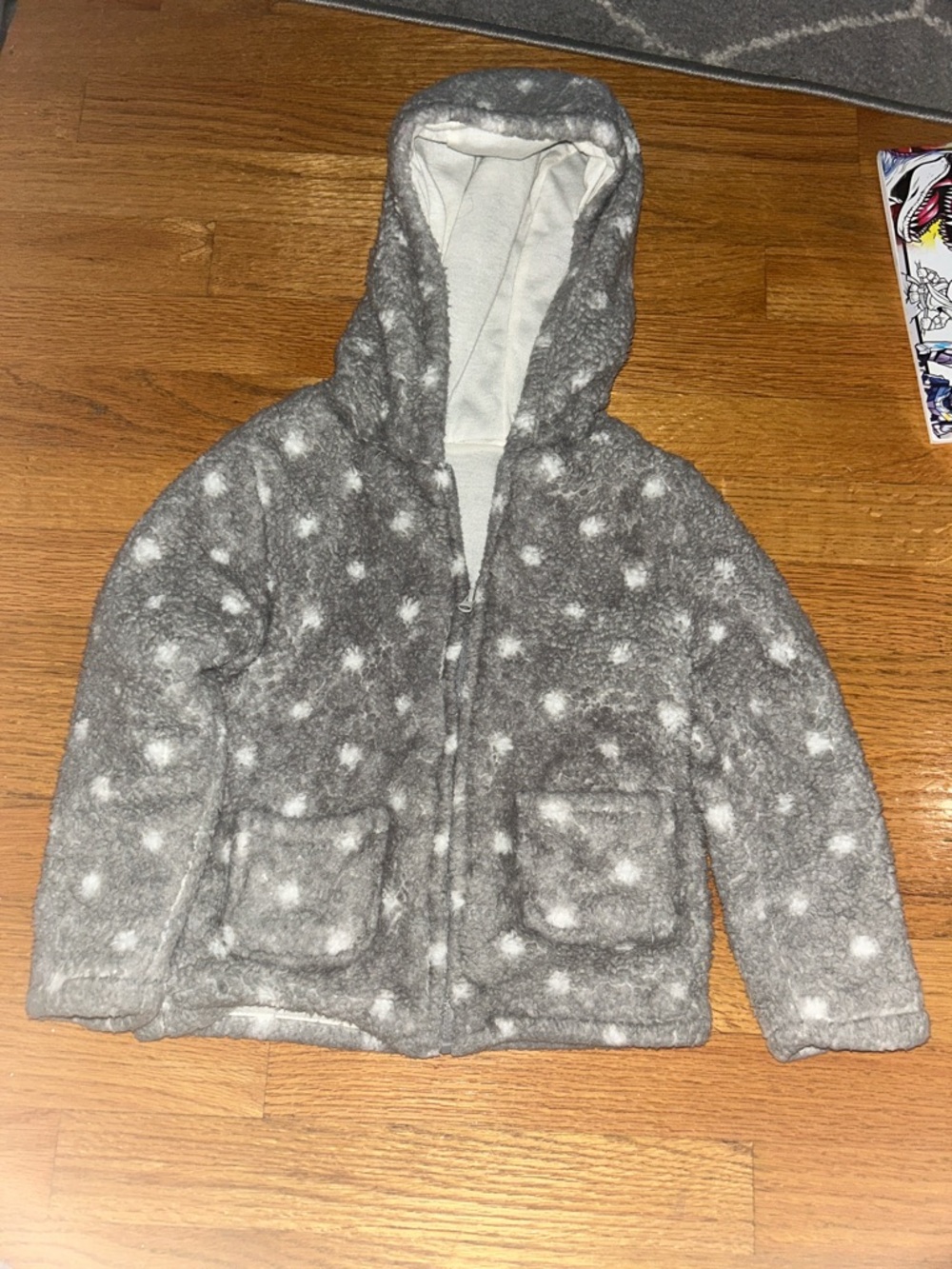 Kids Cozy Hooded Fleece Jacket - Gray with White Spots